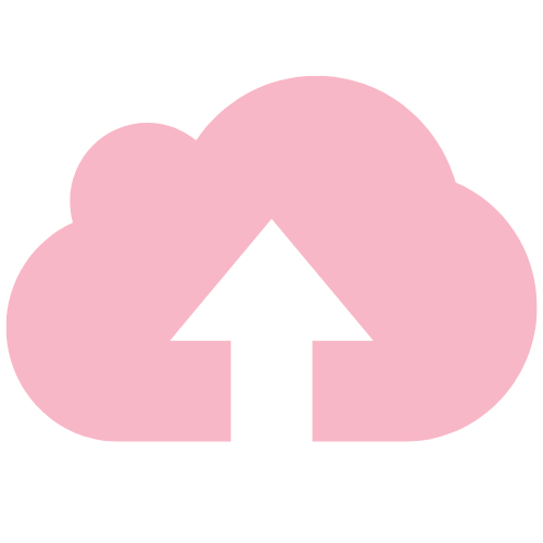 Pink cloud icon with a white arrow pointing upwards on a pink background